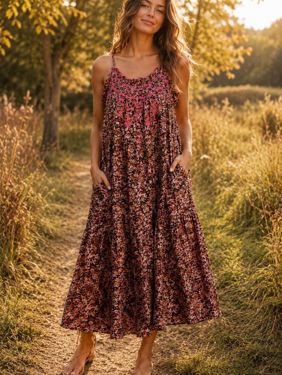 NATURAL LIFE Dresses & Skirts - NWT Natural Life Harley Midi Dress XL Floral Embroidered Pockets Rayon